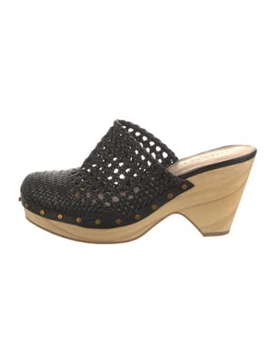 Pre-owned Veronica Beard Leather Cutout Accent Mules In Black