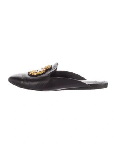Pre-owned Veronica Beard Leather Embroidered Accent Mules In Black