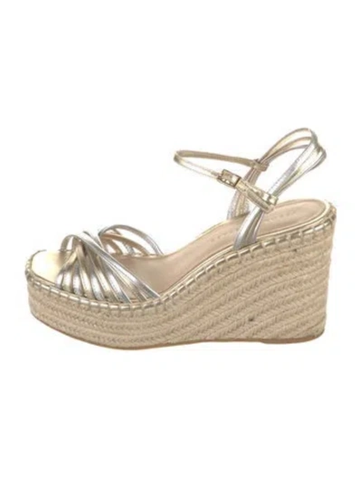 Pre-owned Veronica Beard Leather Espadrilles In Gold/silver