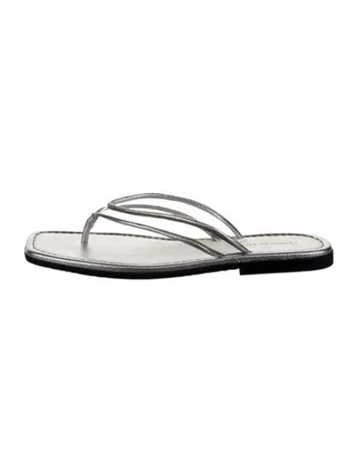 Pre-owned Veronica Beard Leather Flip Flops In Silver