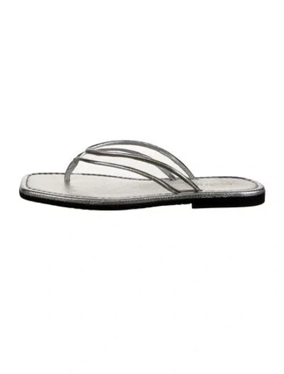 Pre-owned Veronica Beard Leather Flip Flops In Silver