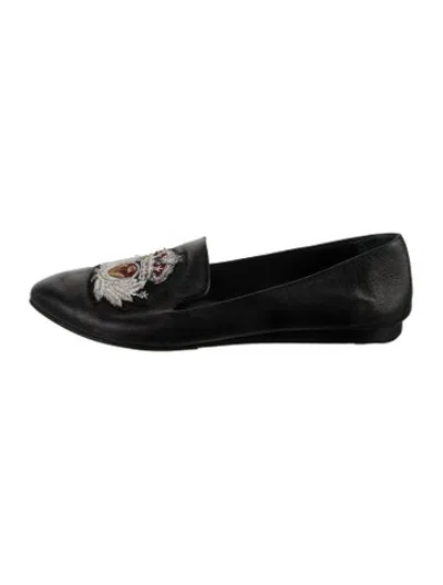 Pre-owned Veronica Beard Leather Floral Print Loafers In Black