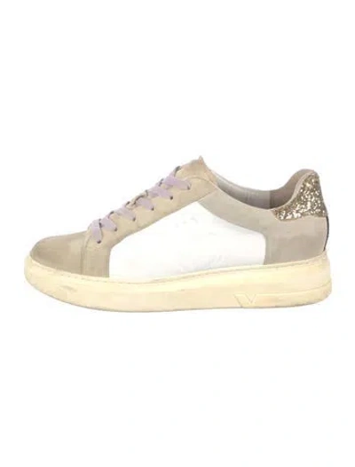 Pre-owned Veronica Beard Leather Graphic Print Sneakers In White