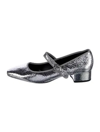 Pre-owned Veronica Beard Leather Grosgrain Trim Mary Jane Flats In Silver