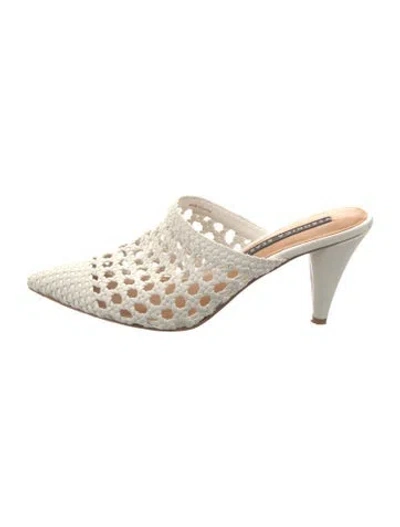 Pre-owned Veronica Beard Leather Lace Pattern Mules In White