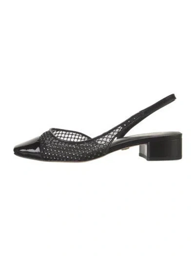 Pre-owned Veronica Beard Leather Lace Pattern Slingback Pumps In Black