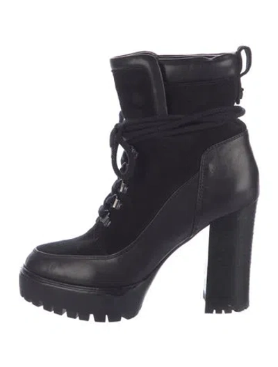 Pre-owned Veronica Beard Leather Lace-up Boots In Black