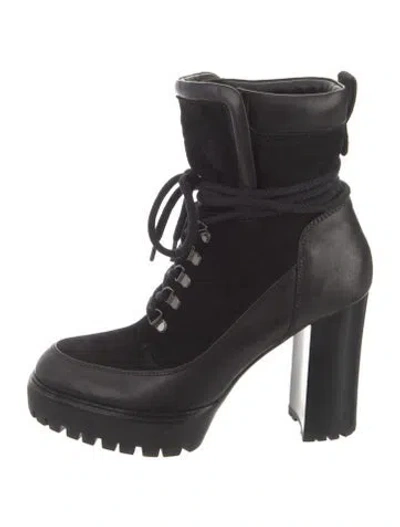 Pre-owned Veronica Beard Leather Lace-up Boots In Black