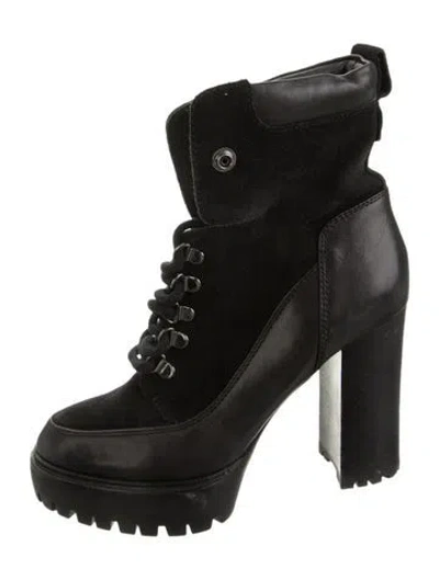 Pre-owned Veronica Beard Leather Lace-up Boots In Black