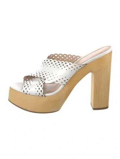 Pre-owned Veronica Beard Leather Lasercut Accents Slides In Brown