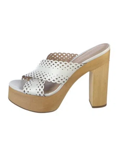 Pre-owned Veronica Beard Leather Lasercut Accents Slides In White