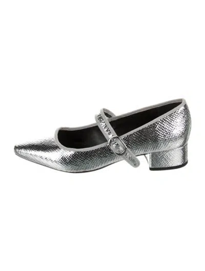 Pre-owned Veronica Beard Leather Mary Jane Flats In Silver