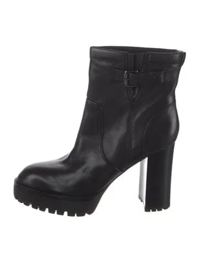 Pre-owned Veronica Beard Leather Moto Boots In Black