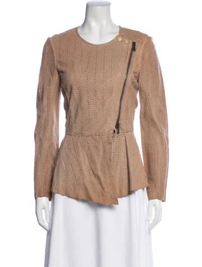 Pre-owned Veronica Beard Leather Patterned Biker Jacket In Brown
