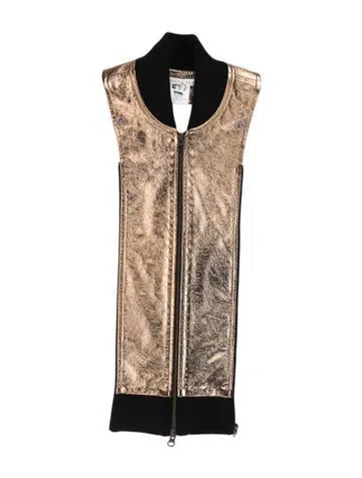 Pre-owned Veronica Beard Leather Patterned Dickey In Gold/metallic