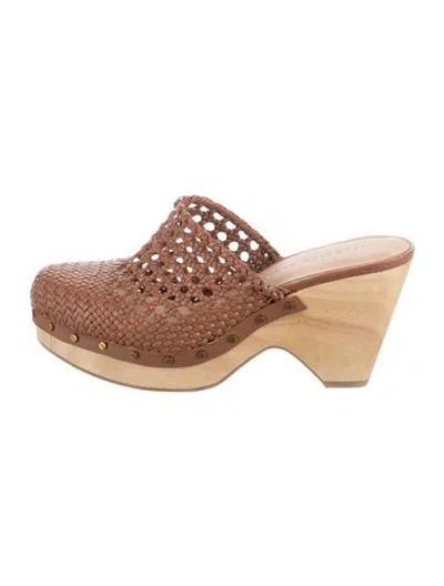 Pre-owned Veronica Beard Leather Patterned Mules In Brown