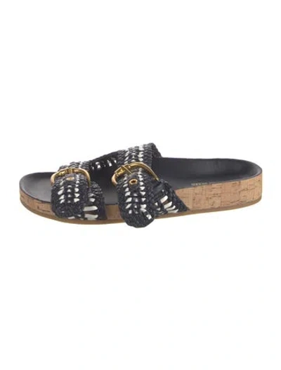 Pre-owned Veronica Beard Leather Patterned Slides In Blue
