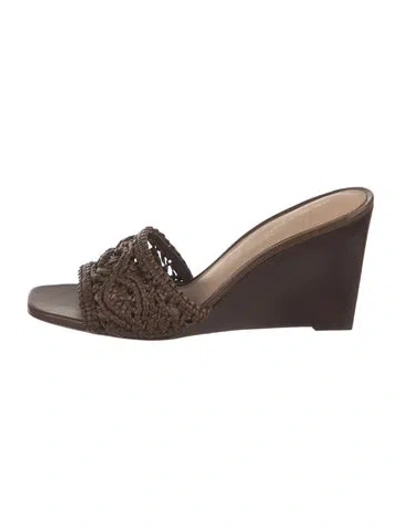 Pre-owned Veronica Beard Leather Patterned Slides In Brown