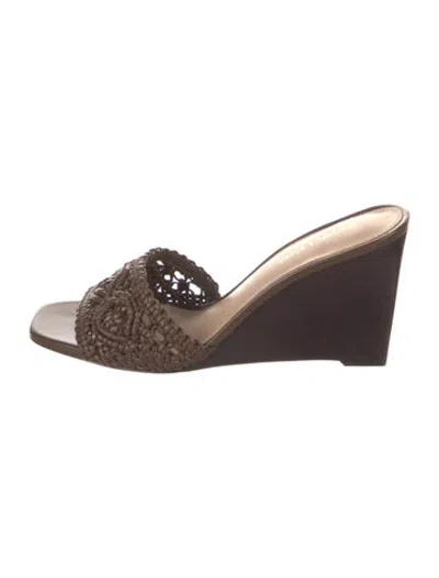 Pre-owned Veronica Beard Leather Patterned Slides In Brown