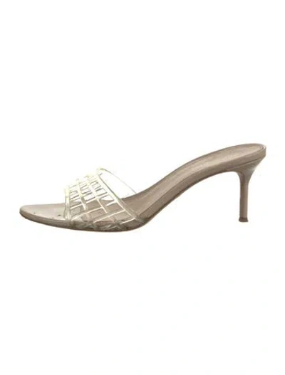 Pre-owned Veronica Beard Leather Patterned Slides In Clear/neutrals