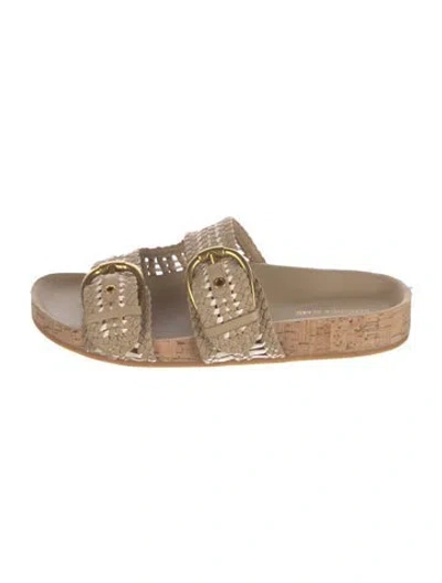 Pre-owned Veronica Beard Leather Patterned Slides In Neutrals