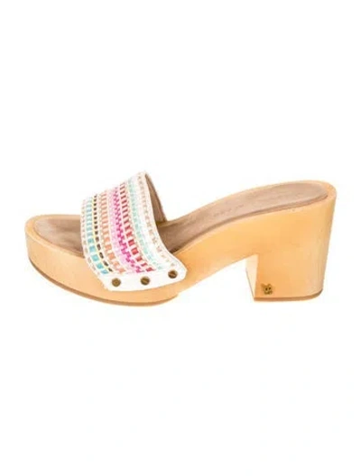 Pre-owned Veronica Beard Leather Patterned Slides In Neutrals/white