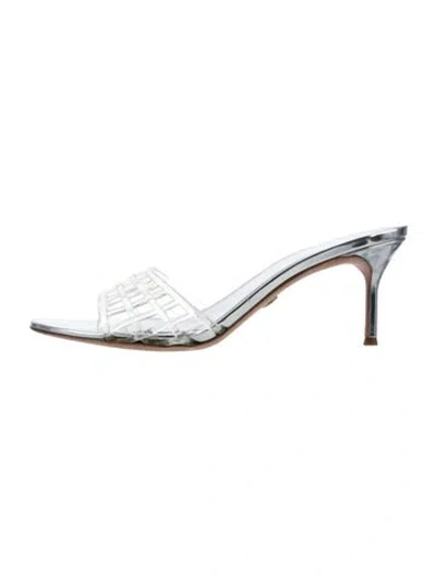 Pre-owned Veronica Beard Leather Patterned Slides In Silver