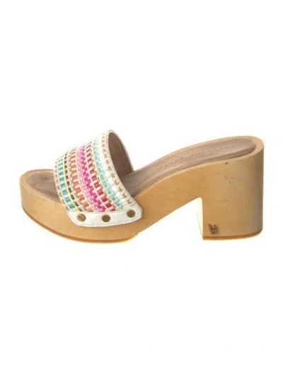 Pre-owned Veronica Beard Leather Patterned Slides In White