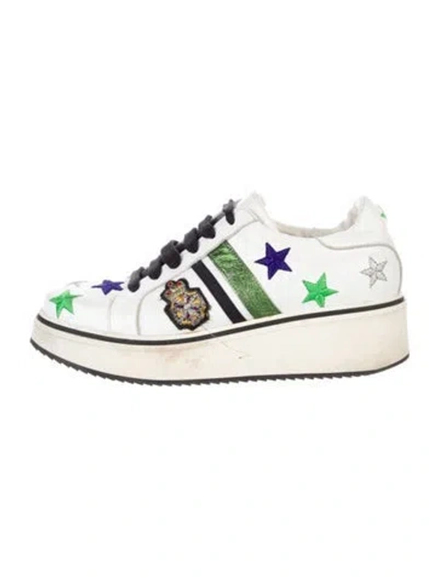 Pre-owned Veronica Beard Leather Patterned Sneakers In White