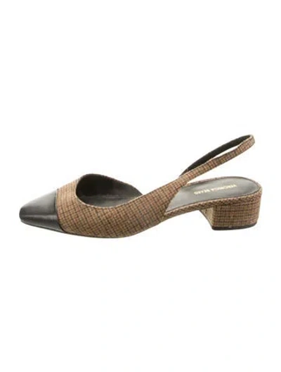 Pre-owned Veronica Beard Leather Plaid Print Slingback Flats In Brown