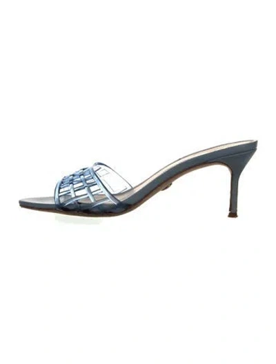 Pre-owned Veronica Beard Leather Printed Slides In Blue