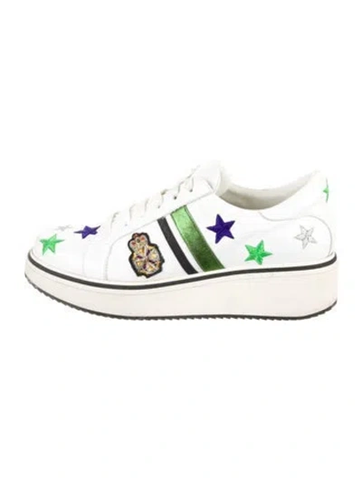 Pre-owned Veronica Beard Leather Printed Sneakers In White