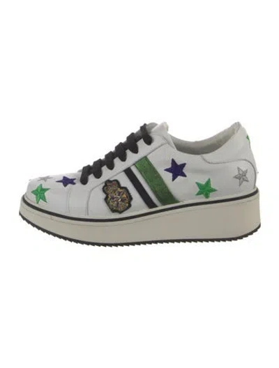 Pre-owned Veronica Beard Leather Printed Sneakers In White