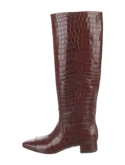 Pre-owned Veronica Beard Leather Riding Boots In Burgundy