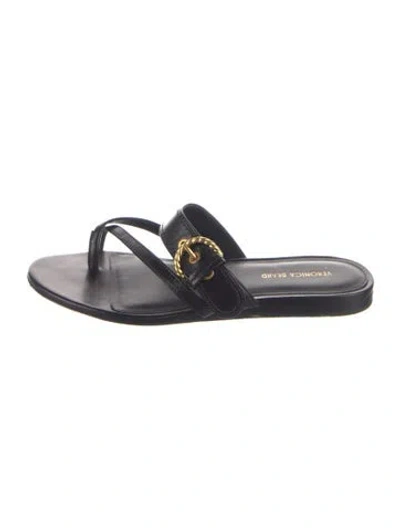 Pre-owned Veronica Beard Leather Slides In Black