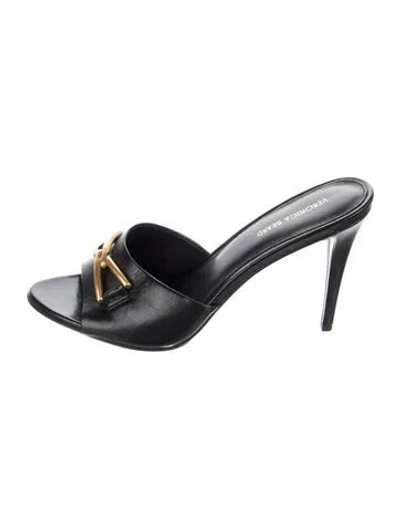 Pre-owned Veronica Beard Leather Slides In Black