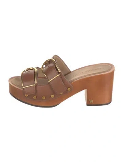Pre-owned Veronica Beard Leather Slides In Brown
