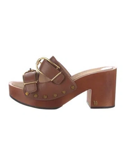 Pre-owned Veronica Beard Leather Slides In Brown