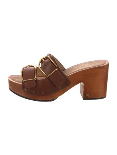 Pre-owned Veronica Beard Leather Slides In Brown