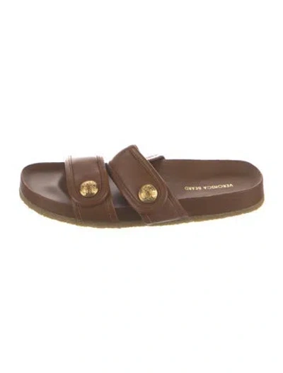 Pre-owned Veronica Beard Leather Slides In Brown