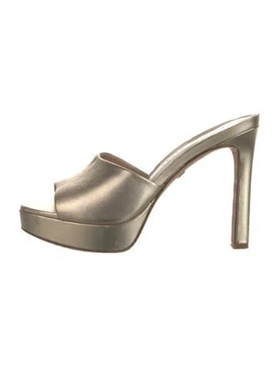 Pre-owned Veronica Beard Leather Slides In Gold/metallic