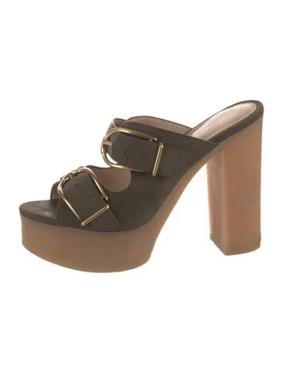Pre-owned Veronica Beard Leather Slides In Green