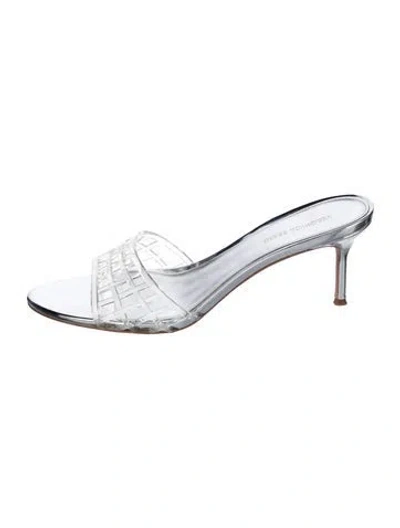 Pre-owned Veronica Beard Leather Slides In Silver
