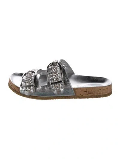 Pre-owned Veronica Beard Leather Slides In Silver