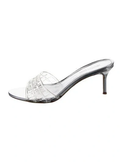 Pre-owned Veronica Beard Leather Slides In Silver