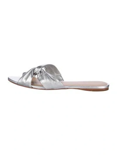 Pre-owned Veronica Beard Leather Slides In Silver