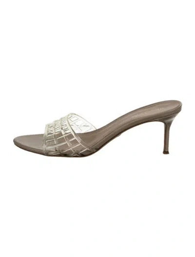 Pre-owned Veronica Beard Leather Slides In Silver