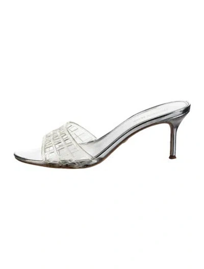 Pre-owned Veronica Beard Leather Slides In Silver