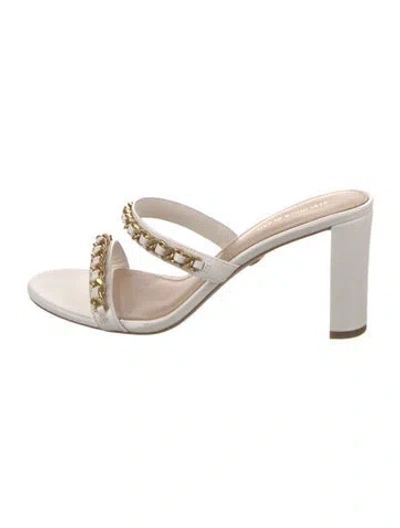 Pre-owned Veronica Beard Leather Slides In White