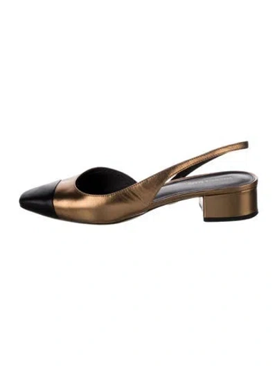 Pre-owned Veronica Beard Leather Slingback Flats In Black/gold